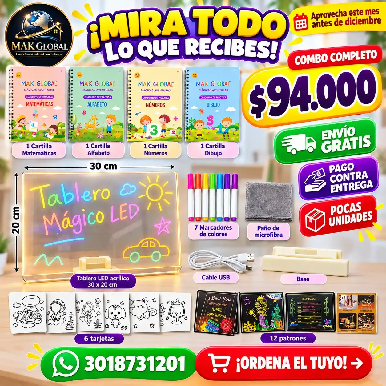 Combo educativo completo con tablero LED_11zon_11zon